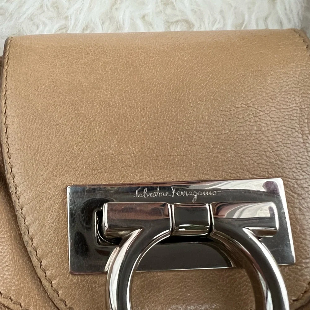 Salvatore Ferragamo Tan Leather Satchel with Silver Hardware